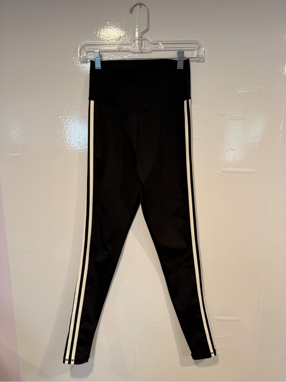 Black Adidas Crossover Athletic Leggings with White Stripe
